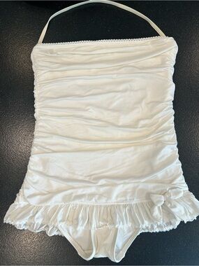 Vintage Y2K Juicy Couture Beach Royalty White Ruched One-Piece Swimsuit Size L